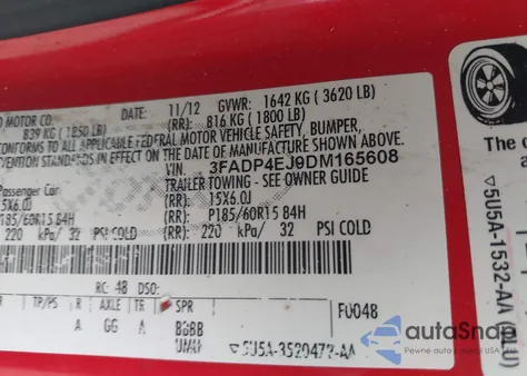 2013 Ford Fiesta Se z USA, uszkodzony, nr VIN 3FADP4EJ9DM165608